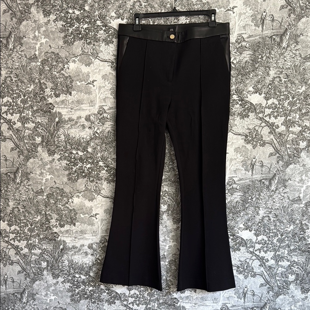 River Island Black Flared Ponte Trousers with Faux Leather Accents